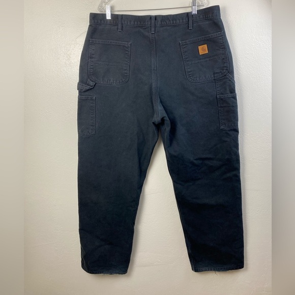 Carhartt Black Canvas Utility Carpenter Cargo Plain Lined Work Pants 42 x 34 - Picture 1 of 14